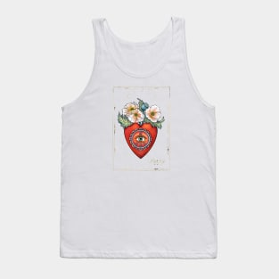 Heart and poppy flowers print tattoo style Tank Top